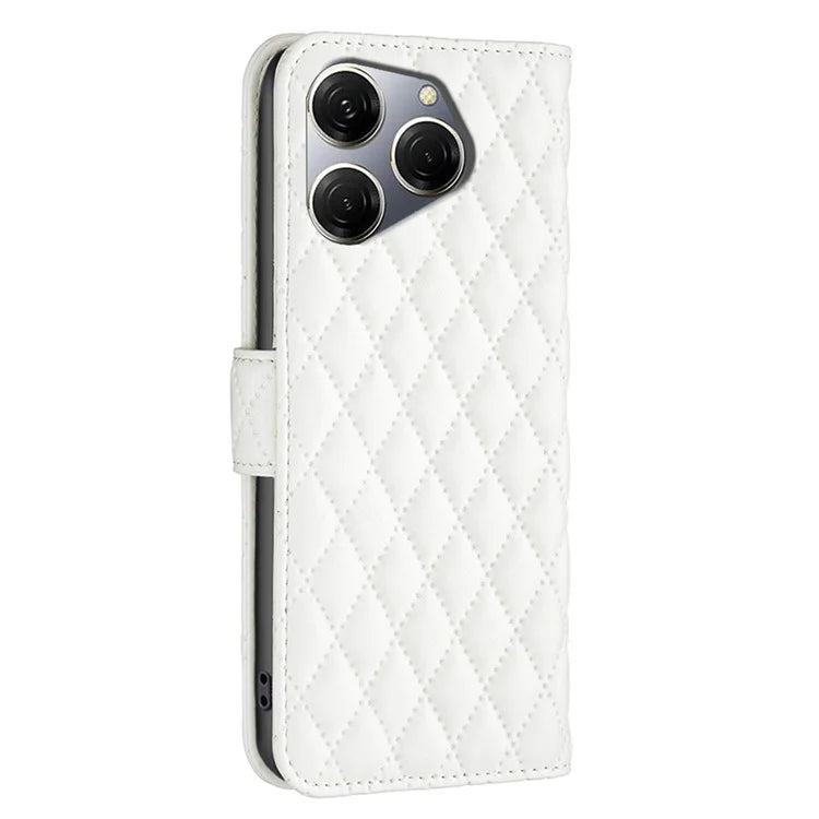 BINFEN COLOR BF Style-14 For Transsion Tecno Spark 20 Pro Leather Wallet Case Rhombus Grid Pattern