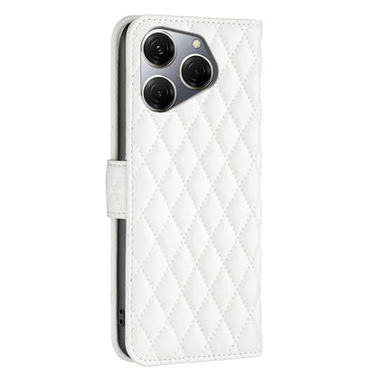 BINFEN COLOR BF Style-14 For Transsion Tecno Spark 20 Pro Leather Wallet Case Rhombus Grid Pattern