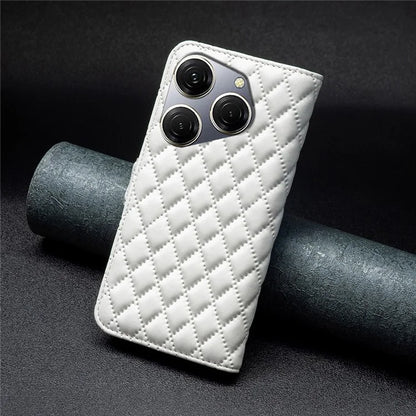 BINFEN COLOR BF Style-14 For Transsion Tecno Spark 20 Pro Leather Wallet Case Rhombus Grid Pattern