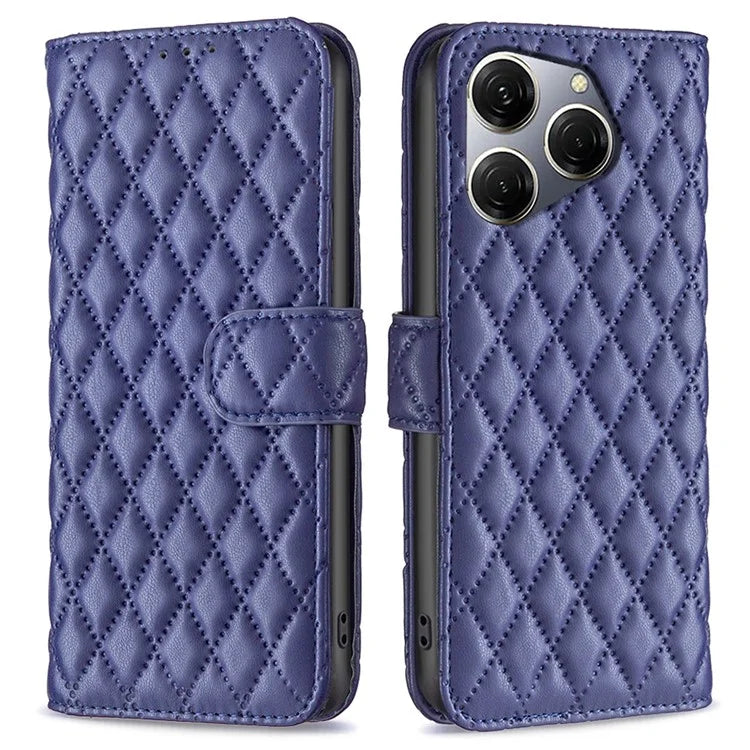 BINFEN COLOR BF Style-14 For Transsion Tecno Spark 20 Pro Leather Wallet Case Rhombus Grid Pattern