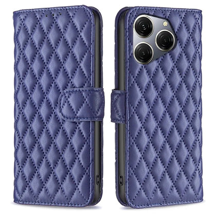 BINFEN COLOR BF Style-14 For Transsion Tecno Spark 20 Pro Leather Wallet Case Rhombus Grid Pattern