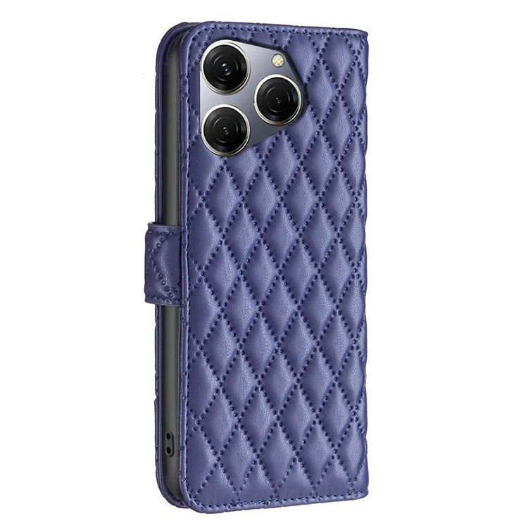 BINFEN COLOR BF Style-14 For Transsion Tecno Spark 20 Pro Leather Wallet Case Rhombus Grid Pattern