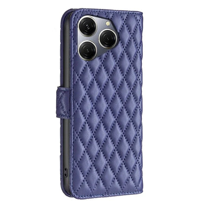 BINFEN COLOR BF Style-14 For Transsion Tecno Spark 20 Pro Leather Wallet Case Rhombus Grid Pattern
