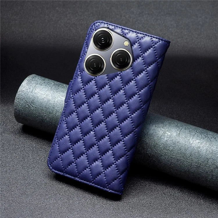 BINFEN COLOR BF Style-14 For Transsion Tecno Spark 20 Pro Leather Wallet Case Rhombus Grid Pattern