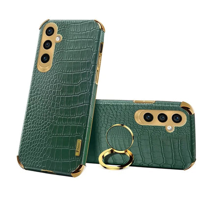 For Samsung Galaxy S24 Case Crocodile Texture Electroplated Leather+TPU Phone Cover with Kickstand