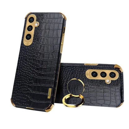 For Samsung Galaxy S24 Case Crocodile Texture Electroplated Leather+TPU Phone Cover with Kickstand