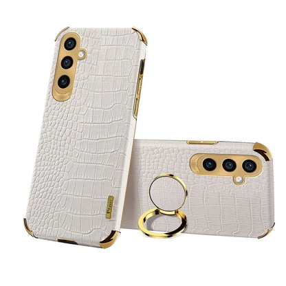For Samsung Galaxy S24 Case Crocodile Texture Electroplated Leather+TPU Phone Cover with Kickstand