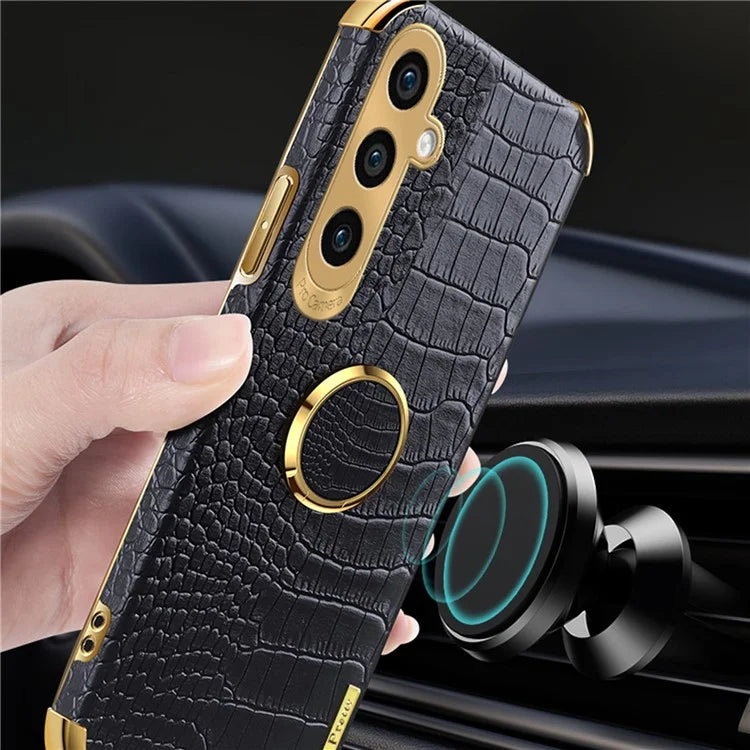 For Samsung Galaxy S24 Case Crocodile Texture Electroplated Leather+TPU Phone Cover with Kickstand