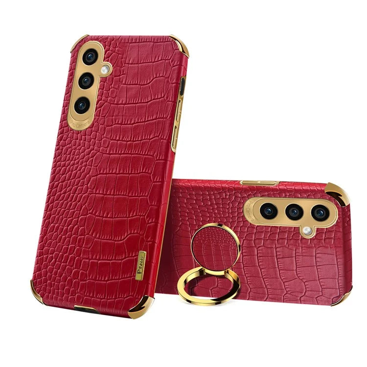 For Samsung Galaxy S24 Case Crocodile Texture Electroplated Leather+TPU Phone Cover with Kickstand