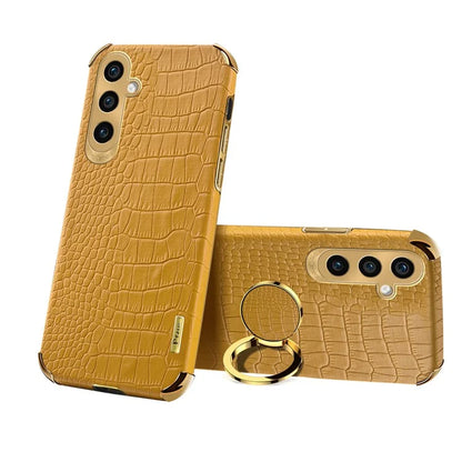 For Samsung Galaxy S24 Case Crocodile Texture Electroplated Leather+TPU Phone Cover with Kickstand