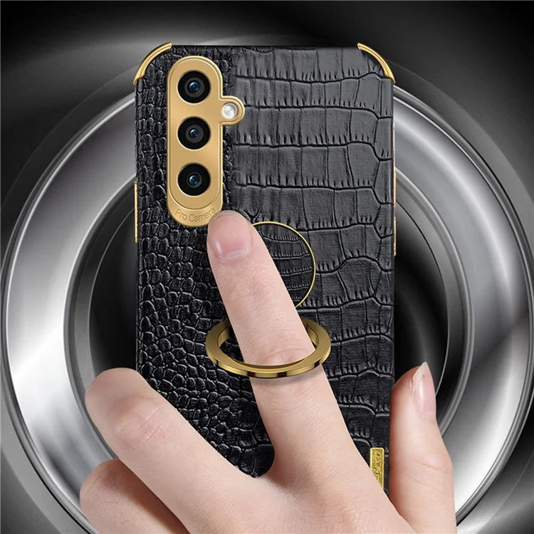 For Samsung Galaxy S24 Case Crocodile Texture Electroplated Leather+TPU Phone Cover with Kickstand