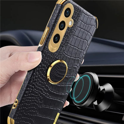 For Samsung Galaxy A05s 4G Cell Phone Case 6D Electroplating Ring Kickstand Leather+TPU Cover