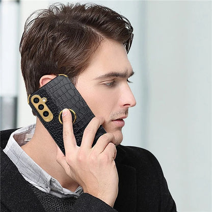 For Samsung Galaxy A05s 4G Cell Phone Case 6D Electroplating Ring Kickstand Leather+TPU Cover