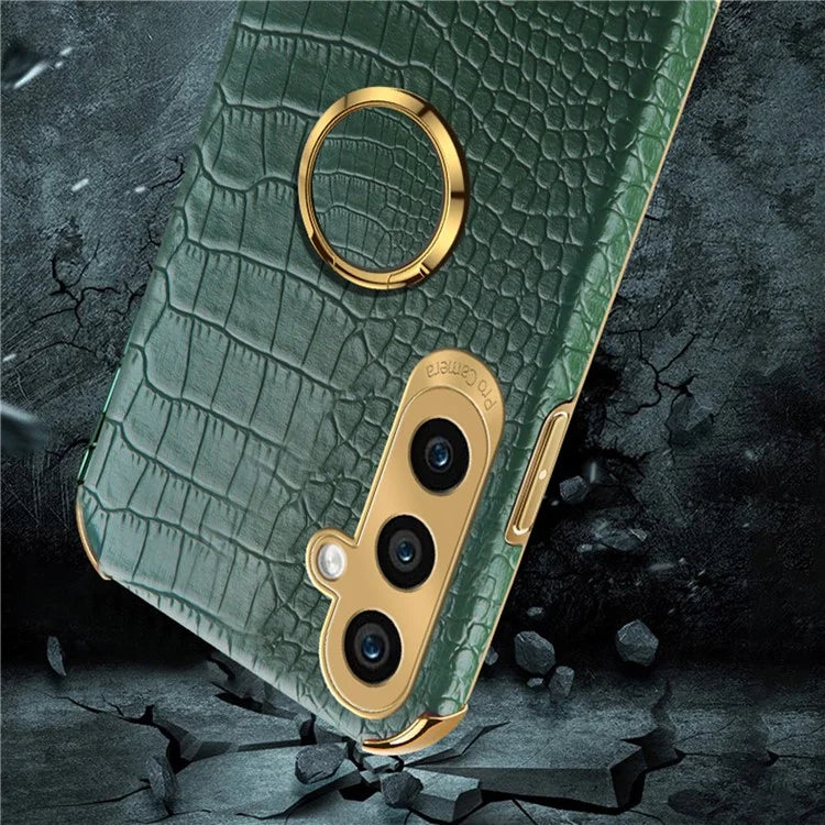 For Samsung Galaxy A05s 4G Cell Phone Case 6D Electroplating Ring Kickstand Leather+TPU Cover