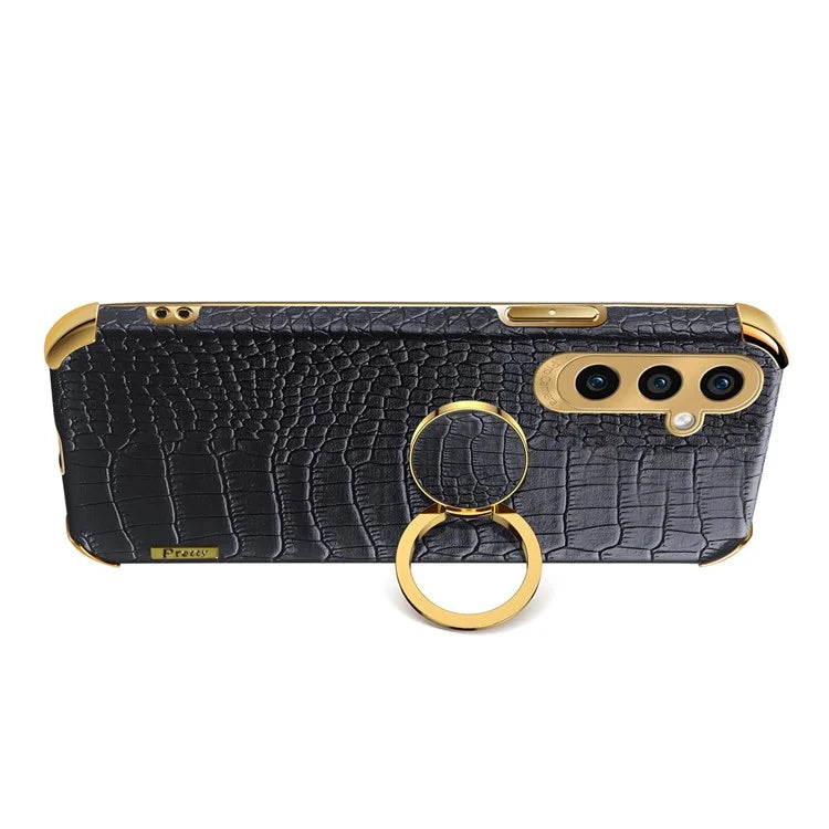 For Samsung Galaxy A05s 4G Cell Phone Case 6D Electroplating Ring Kickstand Leather+TPU Cover