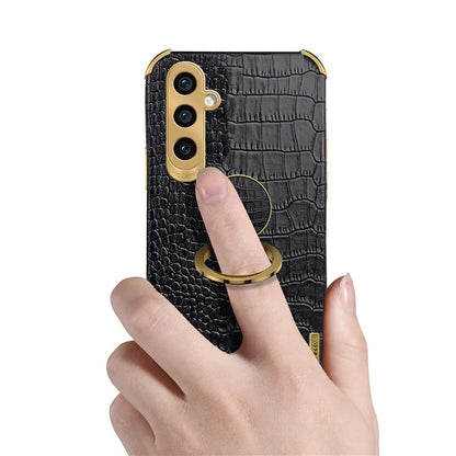 For Samsung Galaxy A05s 4G Cell Phone Case 6D Electroplating Ring Kickstand Leather+TPU Cover