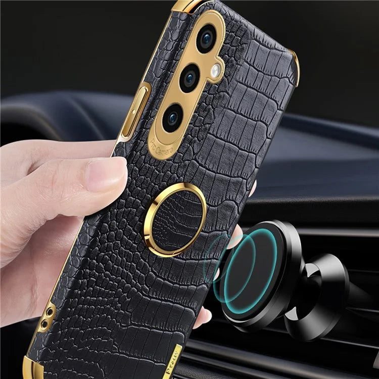 For Samsung Galaxy A05s 4G Cell Phone Case 6D Electroplating Ring Kickstand Leather+TPU Cover