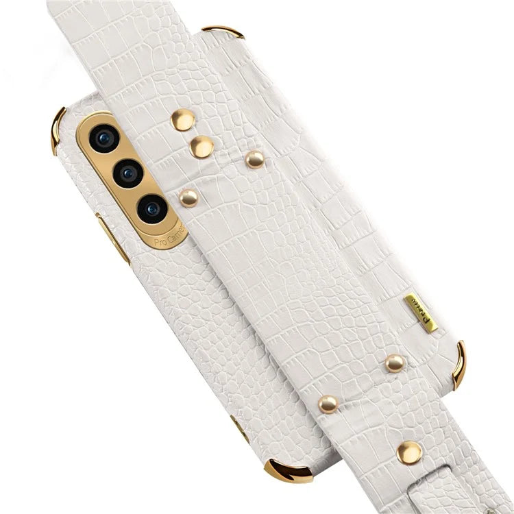 For Samsung Galaxy A05s 4G Cell Phone Case Electroplated Leather+TPU Anti-scratch Cover with Wristband