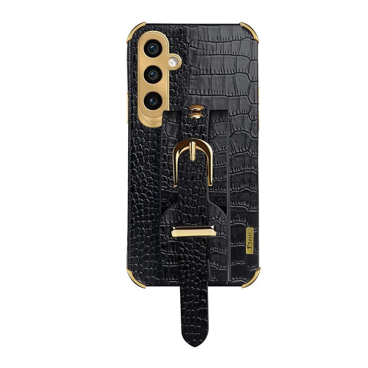 For Samsung Galaxy A05s 4G Cell Phone Case Electroplated Leather+TPU Anti-scratch Cover with Wristband