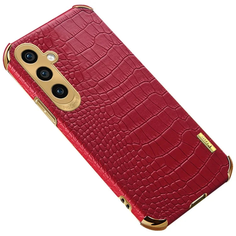 For Samsung Galaxy A05s 4G Case Crocodile Texture Electroplated Leather+TPU Phone Protection Cover