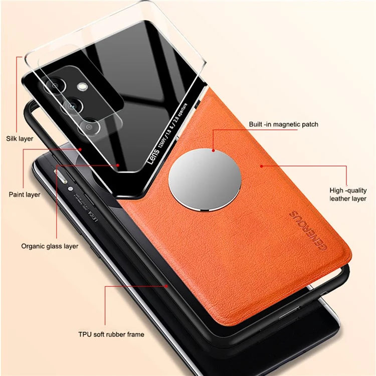 Back Shell for Samsung Galaxy A55 5G Magnetic Car Mount PU+TPU+PC Cell Phone Cover