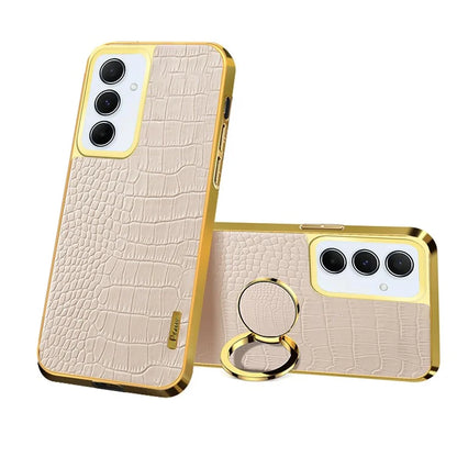 For Samsung Galaxy A55 5G Cell Phone Case Crocodile Texture Drop-proof Cover with Ring Kickstand