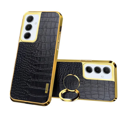 For Samsung Galaxy A55 5G Cell Phone Case Crocodile Texture Drop-proof Cover with Ring Kickstand
