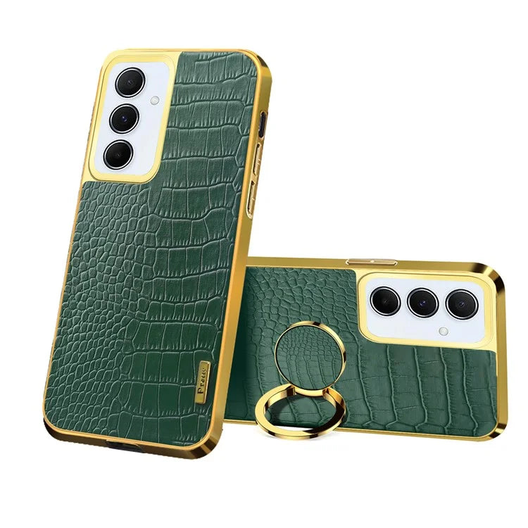 For Samsung Galaxy A55 5G Cell Phone Case Crocodile Texture Drop-proof Cover with Ring Kickstand