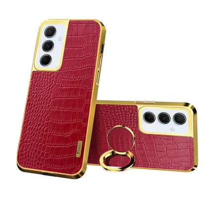 For Samsung Galaxy A55 5G Cell Phone Case Crocodile Texture Drop-proof Cover with Ring Kickstand