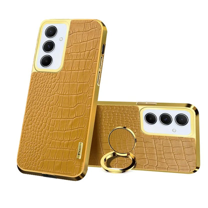 For Samsung Galaxy A55 5G Cell Phone Case Crocodile Texture Drop-proof Cover with Ring Kickstand