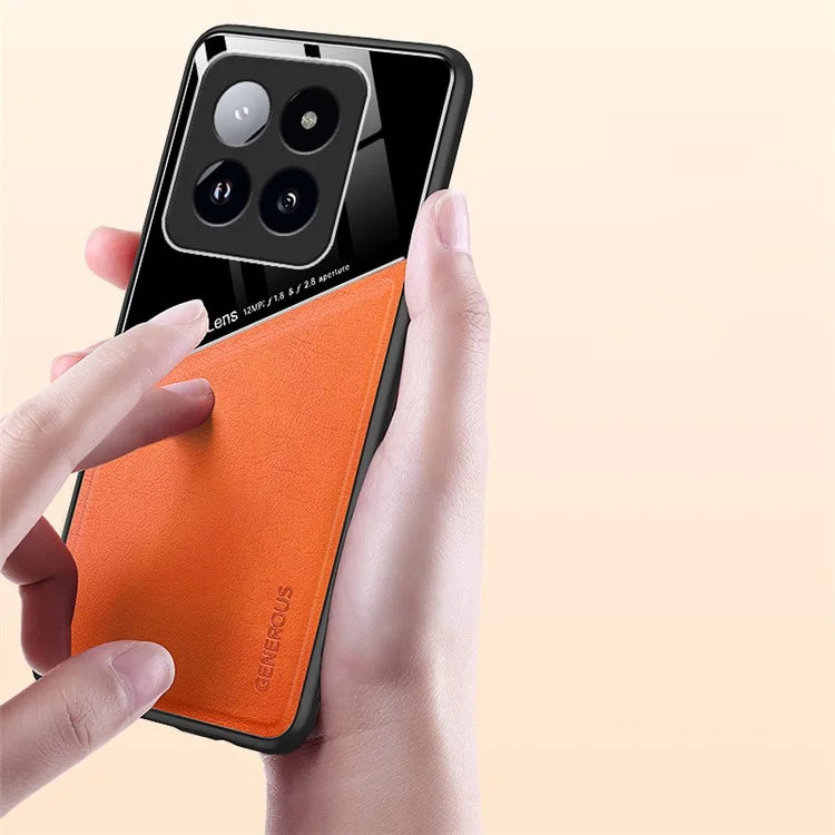 For Xiaomi 14 Pro Case PU+TPU+PC Phone Cover Work with Magnetic Car Mount