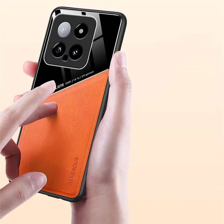 For Xiaomi 14 Cell Phone Case Anti-fall PU+TPU+PC Magnetic Car Mount Back Cover