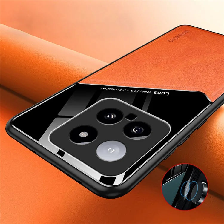 For Xiaomi 14 Cell Phone Case Anti-fall PU+TPU+PC Magnetic Car Mount Back Cover