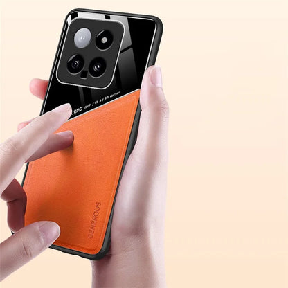 For Xiaomi 14 Cell Phone Case Anti-fall PU+TPU+PC Magnetic Car Mount Back Cover