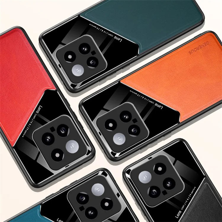 For Xiaomi 14 Cell Phone Case Anti-fall PU+TPU+PC Magnetic Car Mount Back Cover