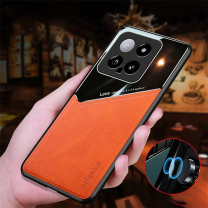 For Xiaomi 14 Cell Phone Case Anti-fall PU+TPU+PC Magnetic Car Mount Back Cover
