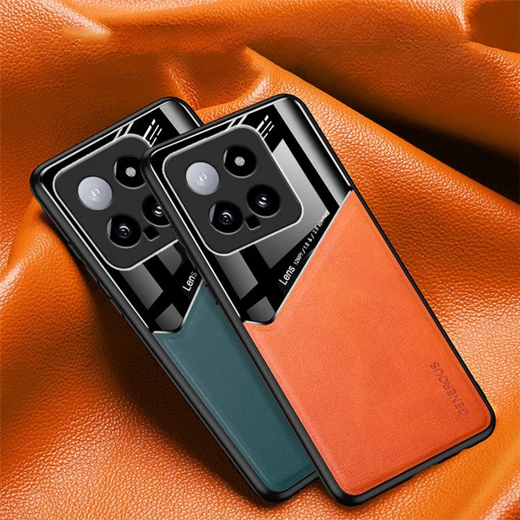 For Xiaomi 14 Cell Phone Case Anti-fall PU+TPU+PC Magnetic Car Mount Back Cover