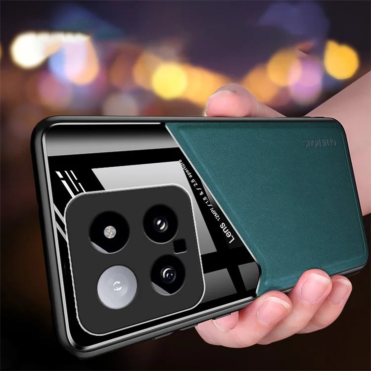 For Xiaomi 14 Cell Phone Case Anti-fall PU+TPU+PC Magnetic Car Mount Back Cover