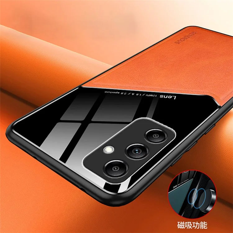For Samsung Galaxy A35 5G Cell Phone Case Magnetic Car Mount PU+TPU+PC Drop-proof Cover