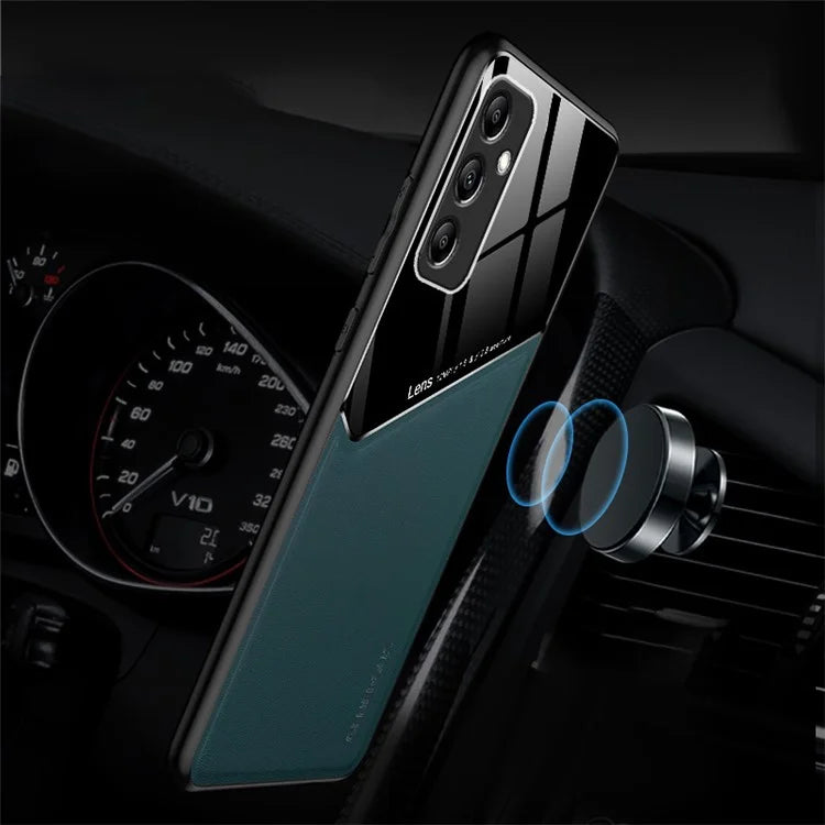 For Samsung Galaxy A35 5G Cell Phone Case Magnetic Car Mount PU+TPU+PC Drop-proof Cover