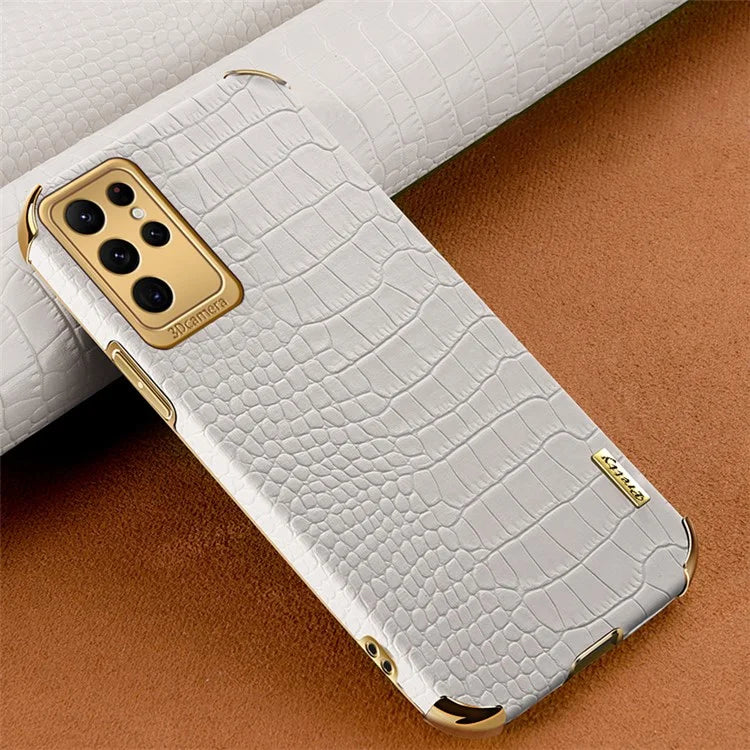 For Samsung Galaxy S23 Ultra Cell Phone Case Electroplating Crocodile Texture Back Cover