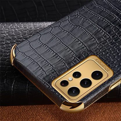 For Samsung Galaxy S23 Ultra Cell Phone Case Electroplating Crocodile Texture Back Cover