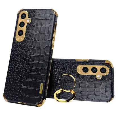 For Samsung Galaxy A15 4G / 5G Case Crocodile Texture Electroplated Phone Cover with Kickstand