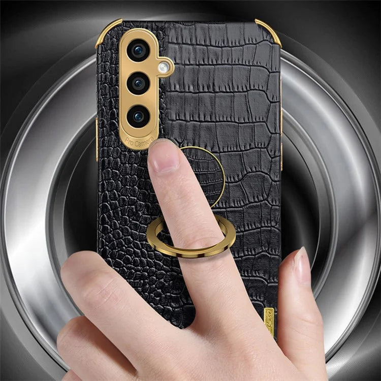 For Samsung Galaxy A15 4G / 5G Case Crocodile Texture Electroplated Phone Cover with Kickstand