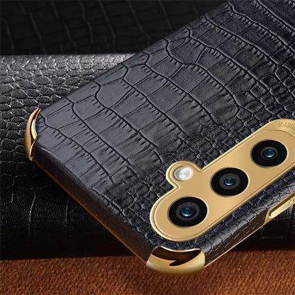 For Samsung Galaxy A15 4G / 5G Case Crocodile Texture Electroplated Phone Cover with Kickstand