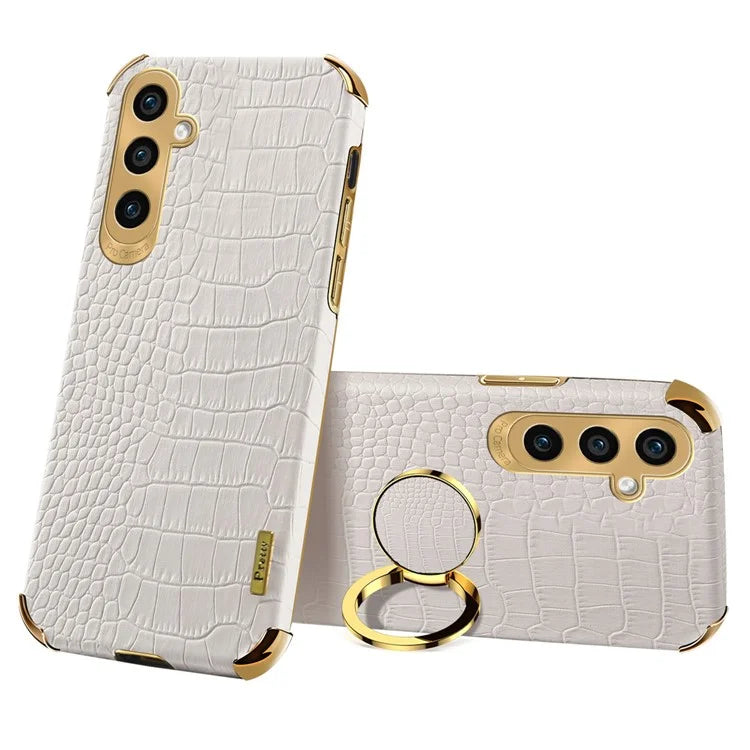 For Samsung Galaxy A15 4G / 5G Case Crocodile Texture Electroplated Phone Cover with Kickstand