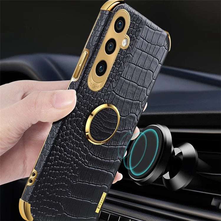 For Samsung Galaxy A15 4G / 5G Case Crocodile Texture Electroplated Phone Cover with Kickstand