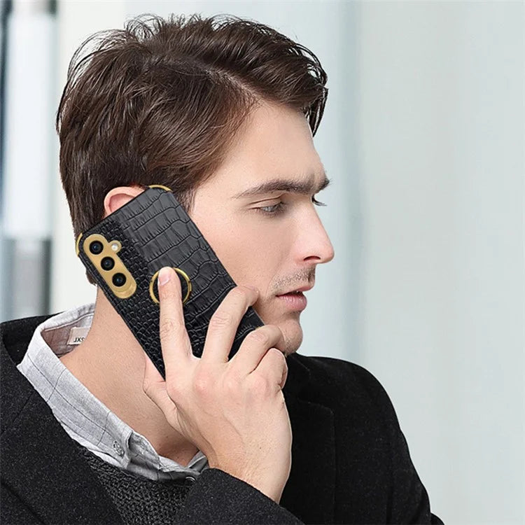 For Samsung Galaxy A15 4G / 5G Case Crocodile Texture Electroplated Phone Cover with Kickstand