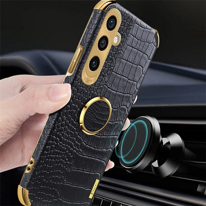 For Samsung Galaxy A15 4G / 5G Case Crocodile Texture Electroplated Phone Cover with Kickstand