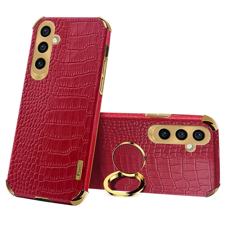 For Samsung Galaxy A15 4G / 5G Case Crocodile Texture Electroplated Phone Cover with Kickstand